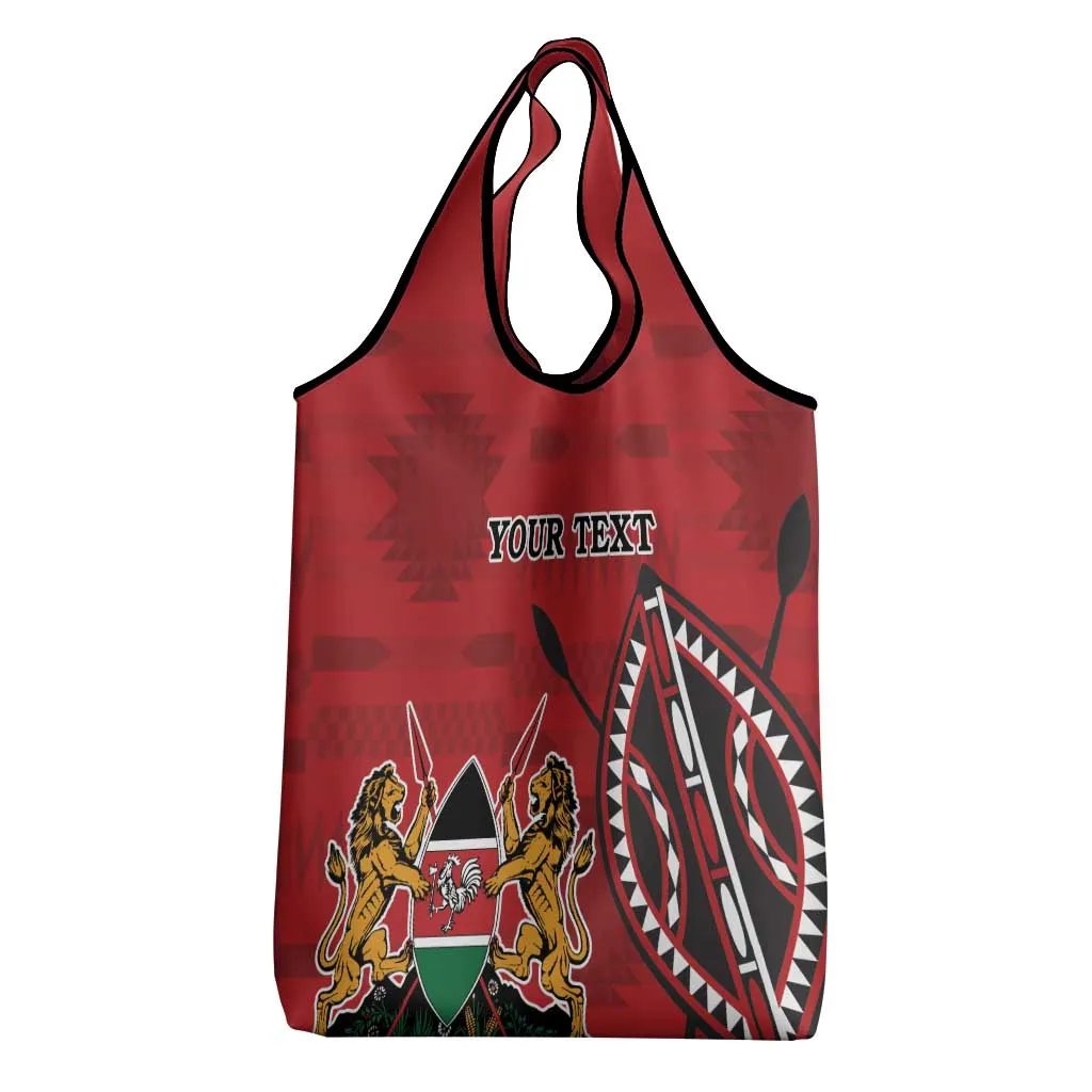 Personalized Afro Kenya Coat Of Arms Grocery Bag Ethnic Seamless Pattern LT18