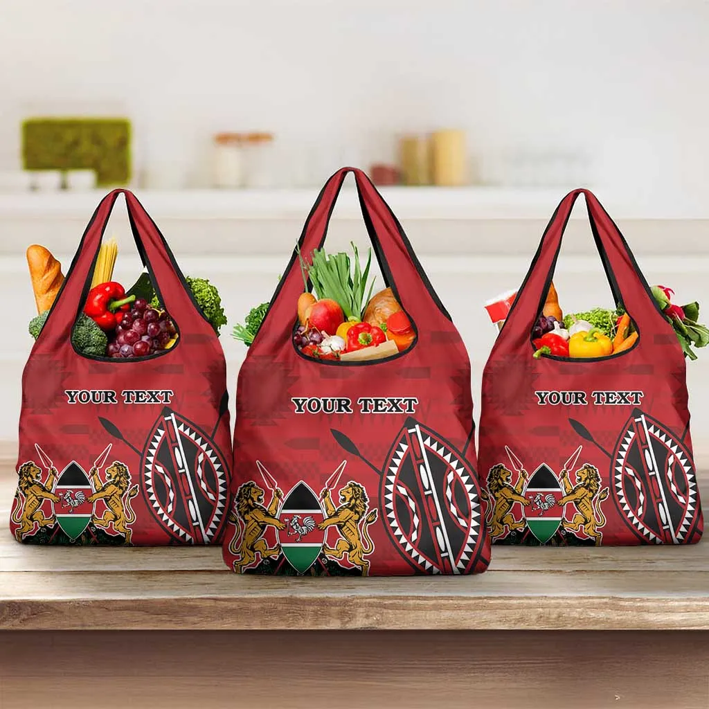 Personalized Afro Kenya Coat Of Arms Grocery Bag Ethnic Seamless Pattern LT18