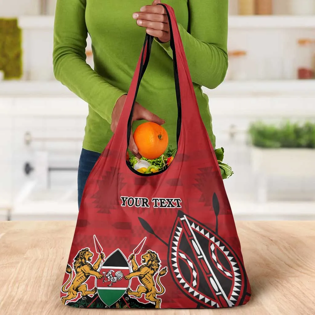Personalized Afro Kenya Coat Of Arms Grocery Bag Ethnic Seamless Pattern LT18