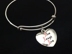 Pink Ribbon Live Laugh Love Heart Silver Expandable Charm Bracelet Gift Adjustable Trendy Handmade
