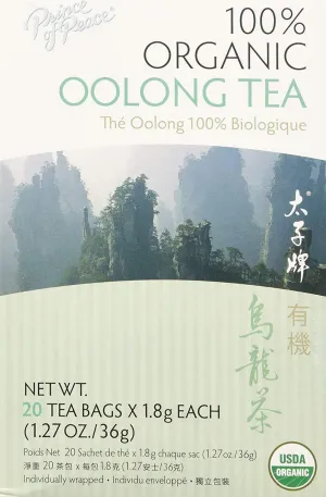 Prince of Peace Organic Oolong Tea, 20 Tea Bags 100% Organic Black Tea Unsweetened Black Tea Lower Caffeine Alternative to Coffee Herbal Health Benefits