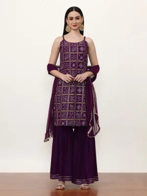 Printed Ethnic Motifs Kurta Sets With Poly Chiffon Dupatta