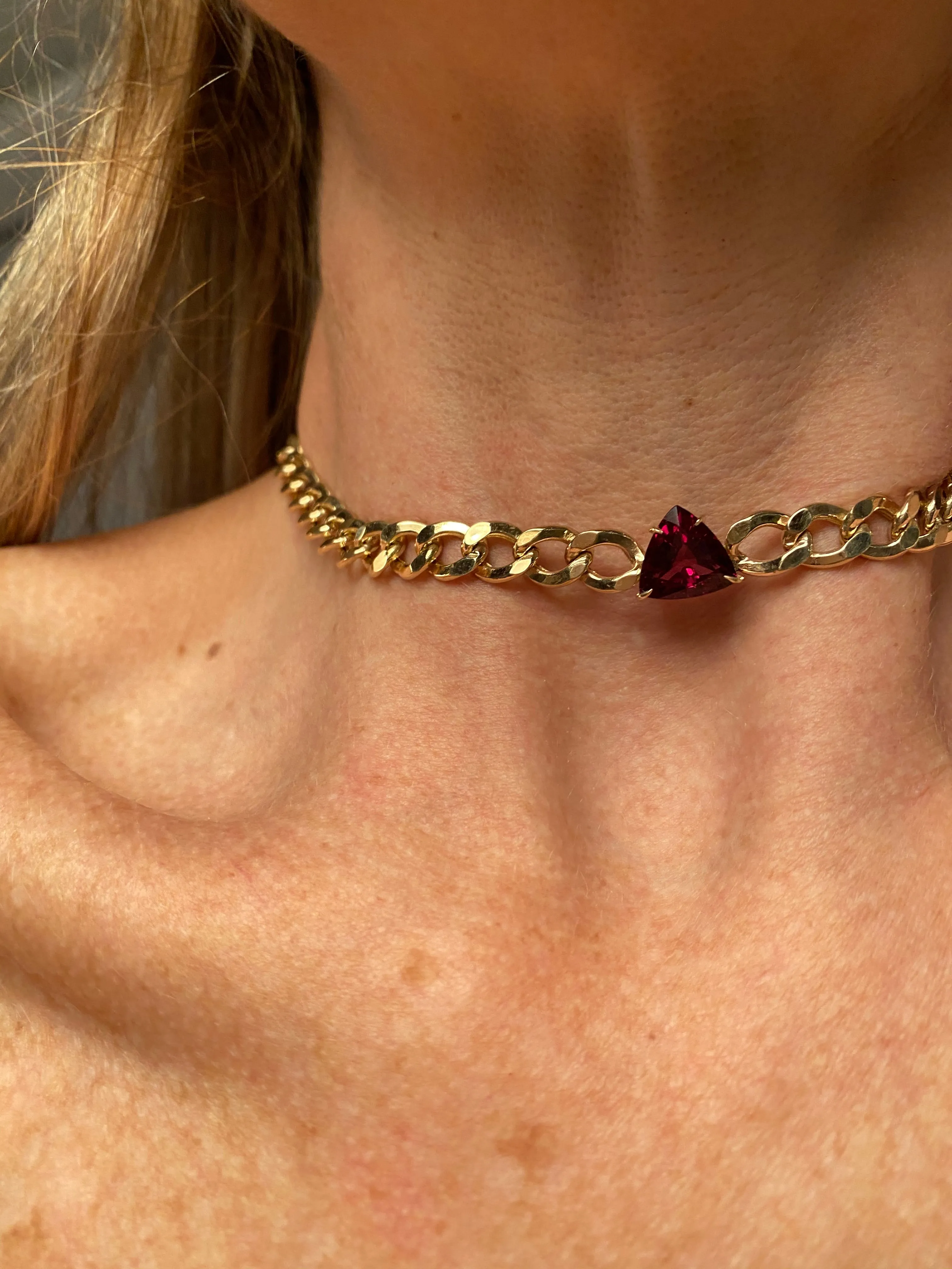 Pyramid Garnet Choker on Cuban link