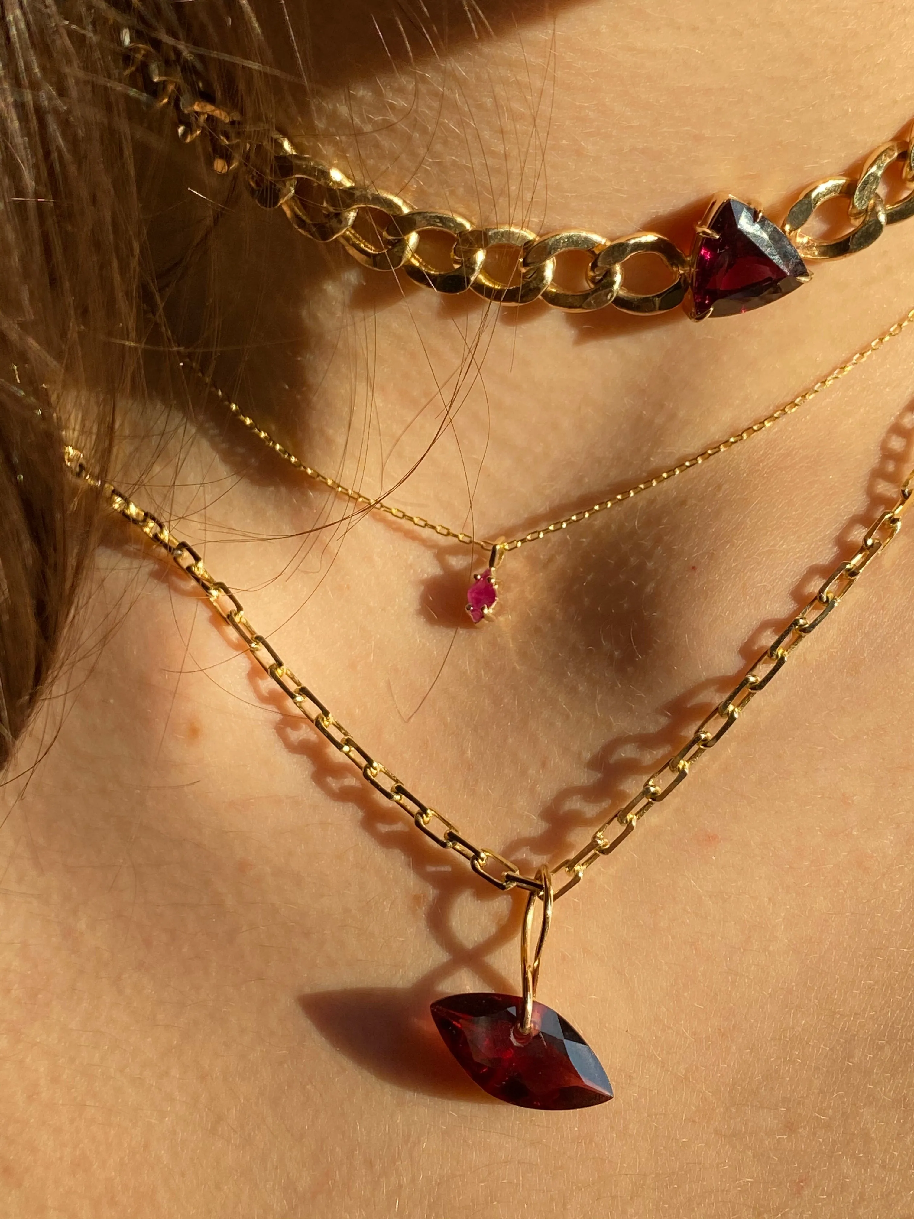 Pyramid Garnet Choker on Cuban link