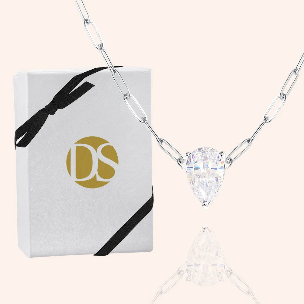 "Obsession" 3.0CTW Pear Cut Solitaire Pendant Necklace