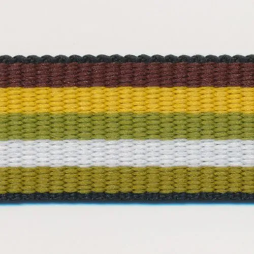Rainbow Stripe Grosgrain Ribbon #13 Brown & Karashi & Uguisu &White & Khaki