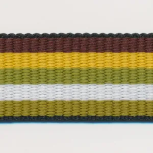 Rainbow Stripe Grosgrain Ribbon #13 Brown & Karashi & Uguisu &White & Khaki