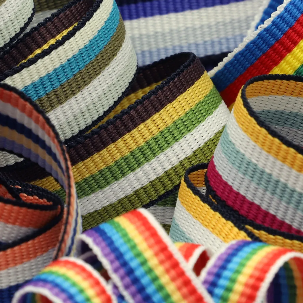 Rainbow Stripe Grosgrain Ribbon #9 Cream & Blue & Khaki & White & Gray