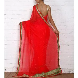 Red Chiffon Saree with Zari Border