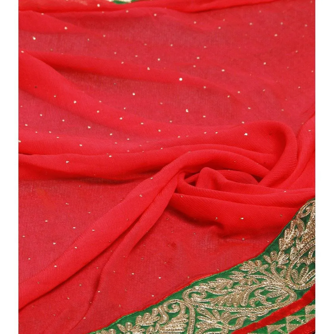 Red Chiffon Saree with Zari Border