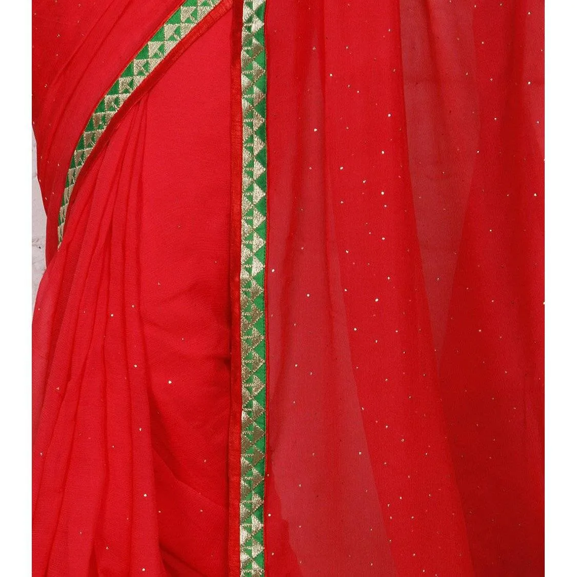 Red Chiffon Saree with Zari Border