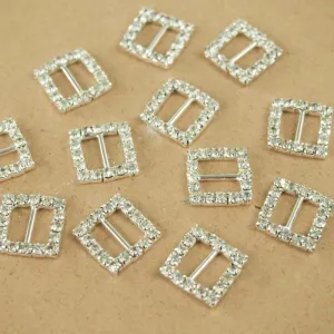 Rhinestone Crystal Buckles, 5/8-inch, 12-Piece, Square
