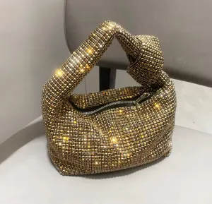 RHINESTONE KNOT EVENING BAG GOLD