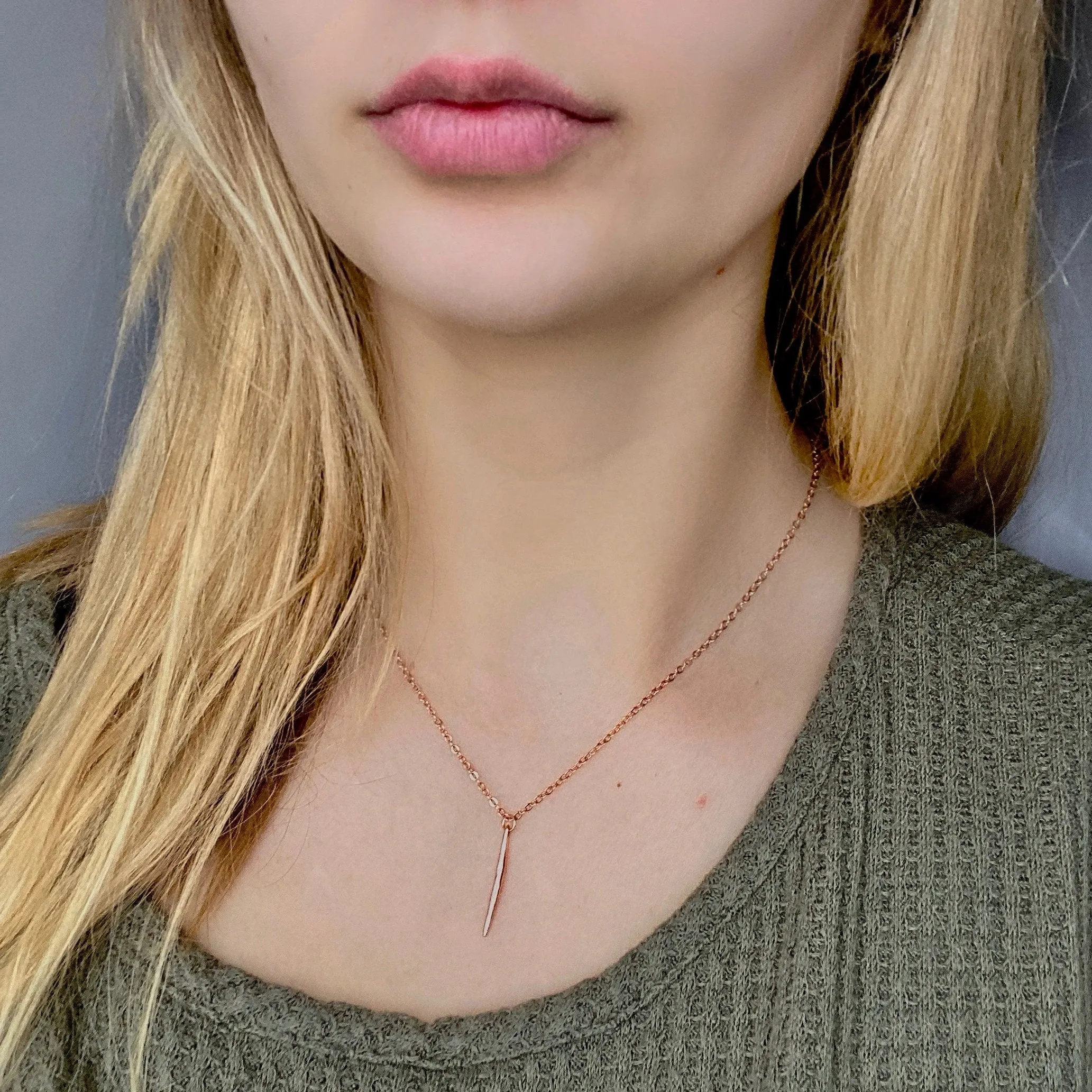 Rose Gold Needle Spike 14K Rose Gold Necklace