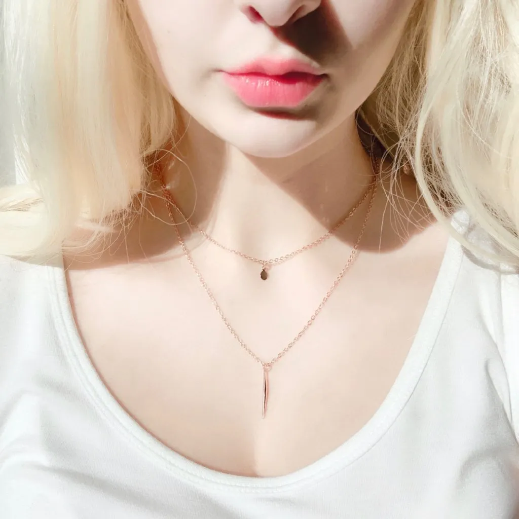 Rose Gold Needle Spike 14K Rose Gold Necklace