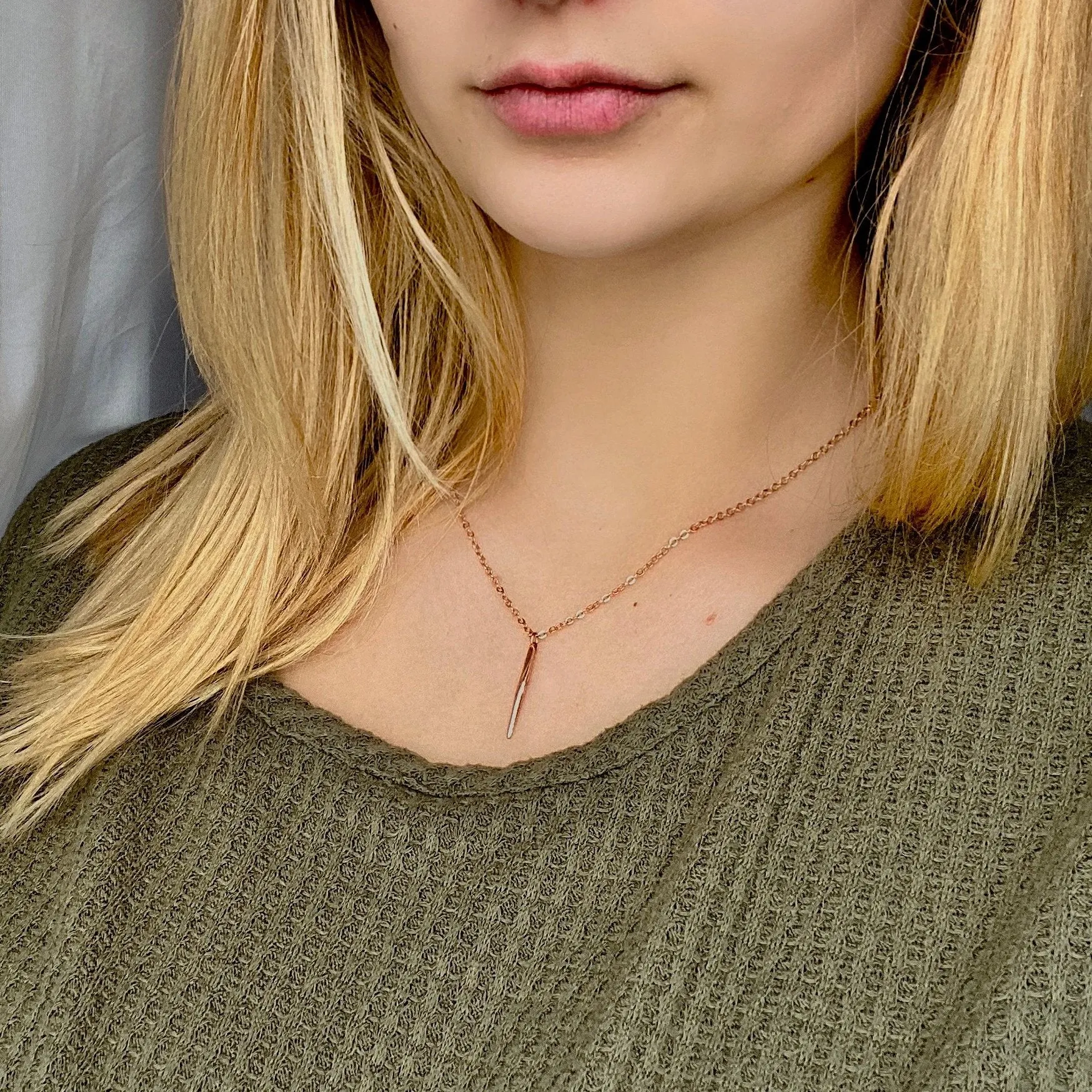 Rose Gold Needle Spike 14K Rose Gold Necklace