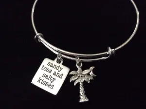 Sandy Toes and Salty Kisses Word Quote on Expandable Adjustable Wire Bangle Bracelet Ocean Nautical Gift