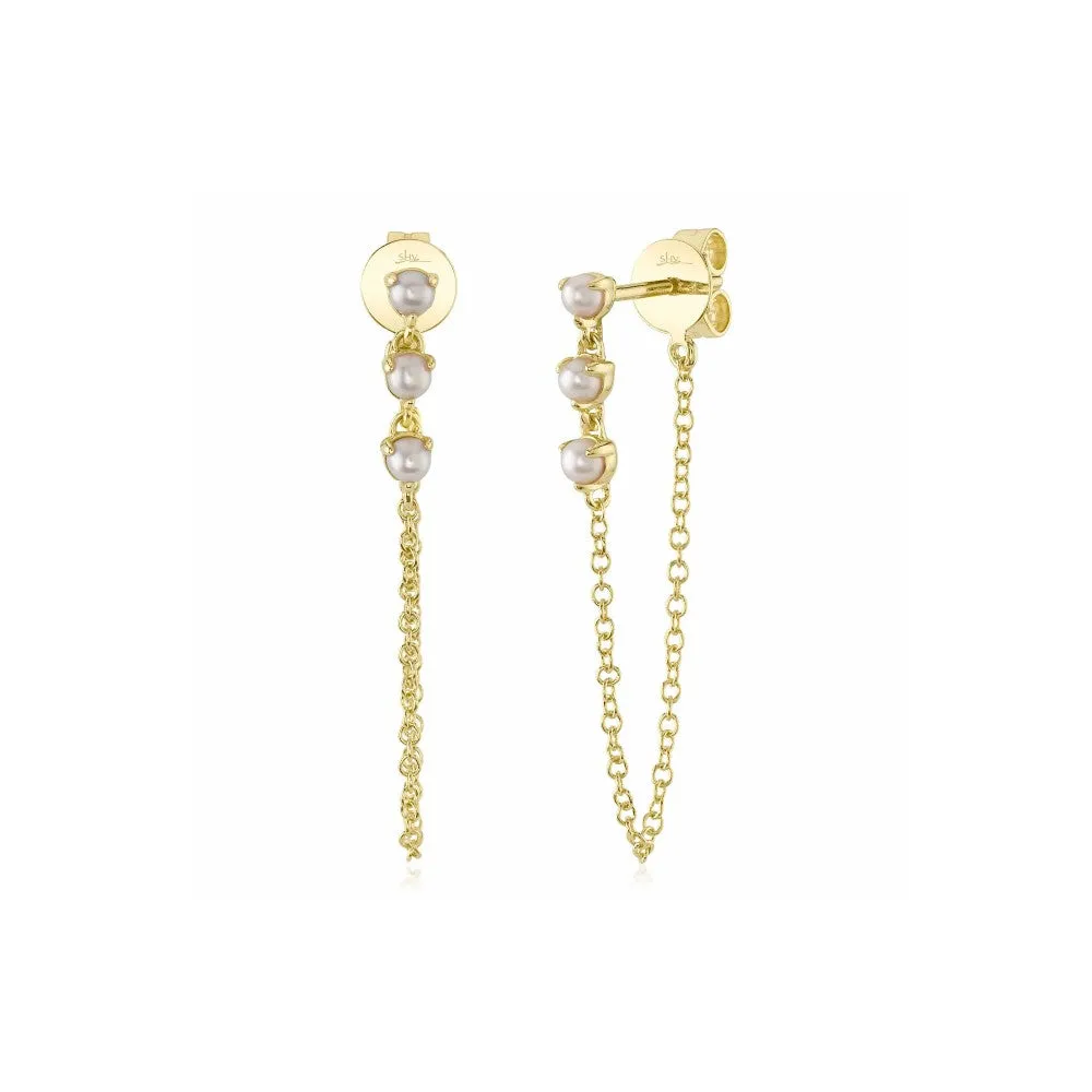 Shy Creation Front to Back Chain Cultured Pearl Earrings