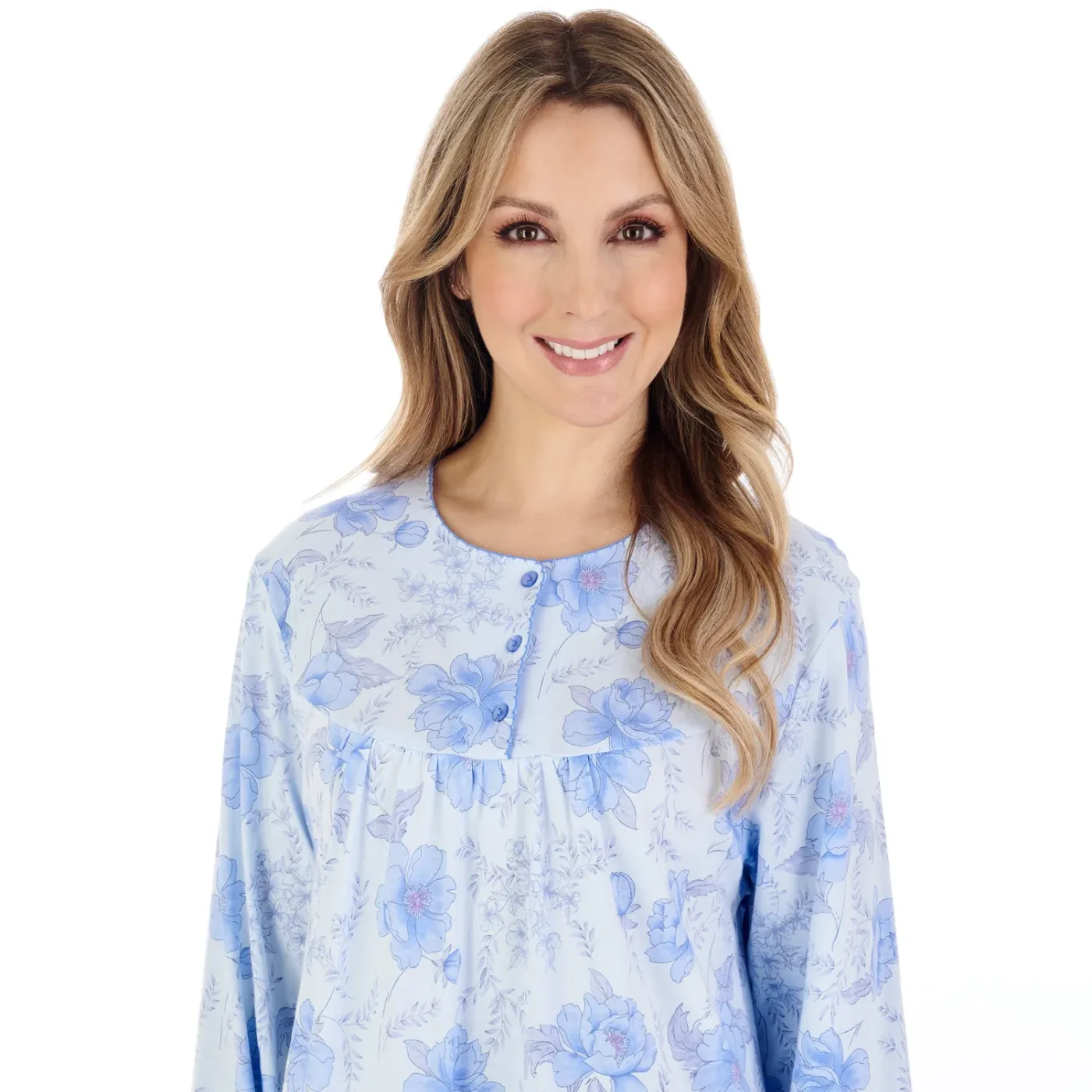 Slenderella Picot Trim Jersey Nightdress | Blue