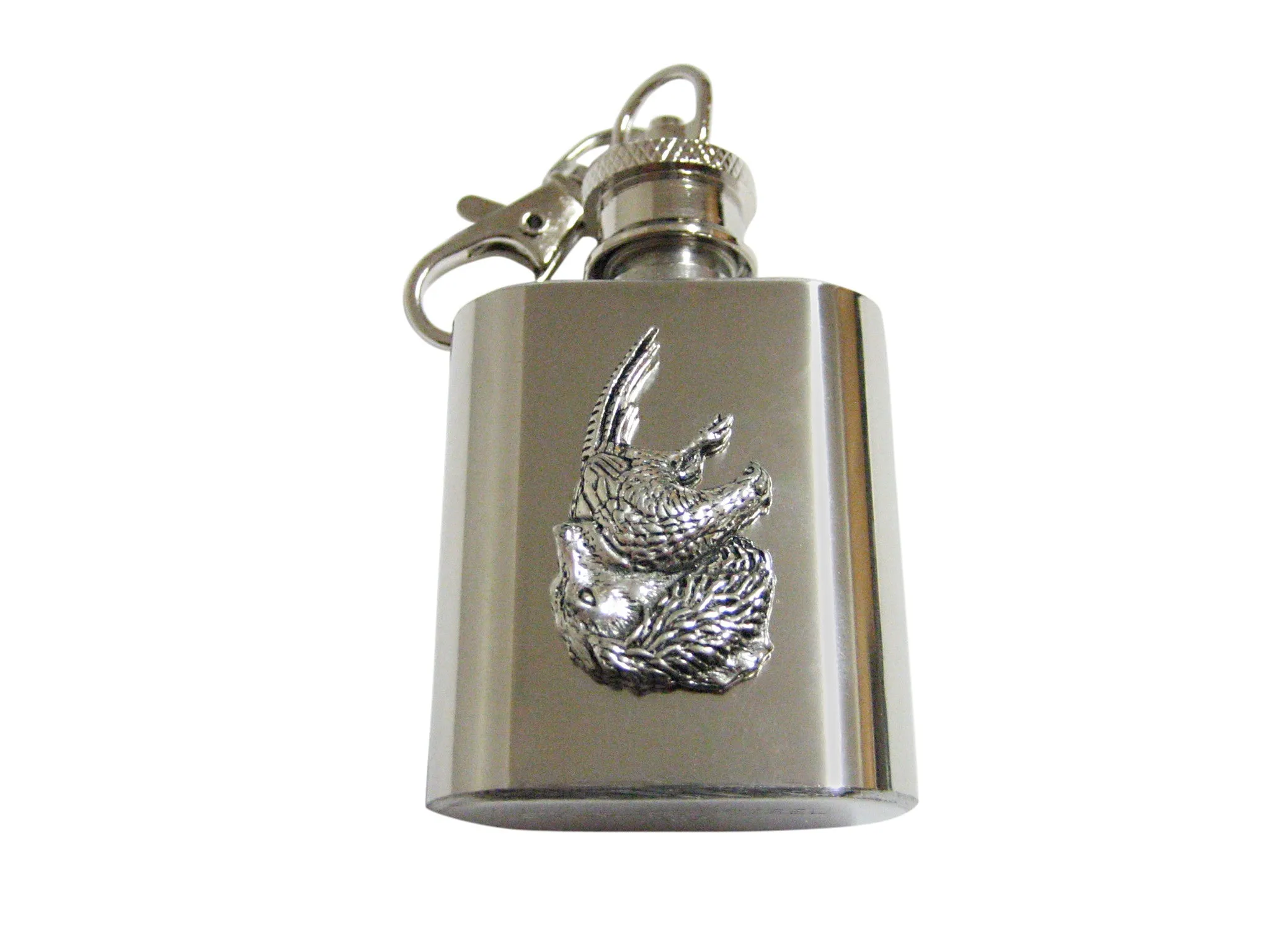 Spaniel Dog with Pheasant Bird 1 Oz. Stainless Steel Key Chain Flask