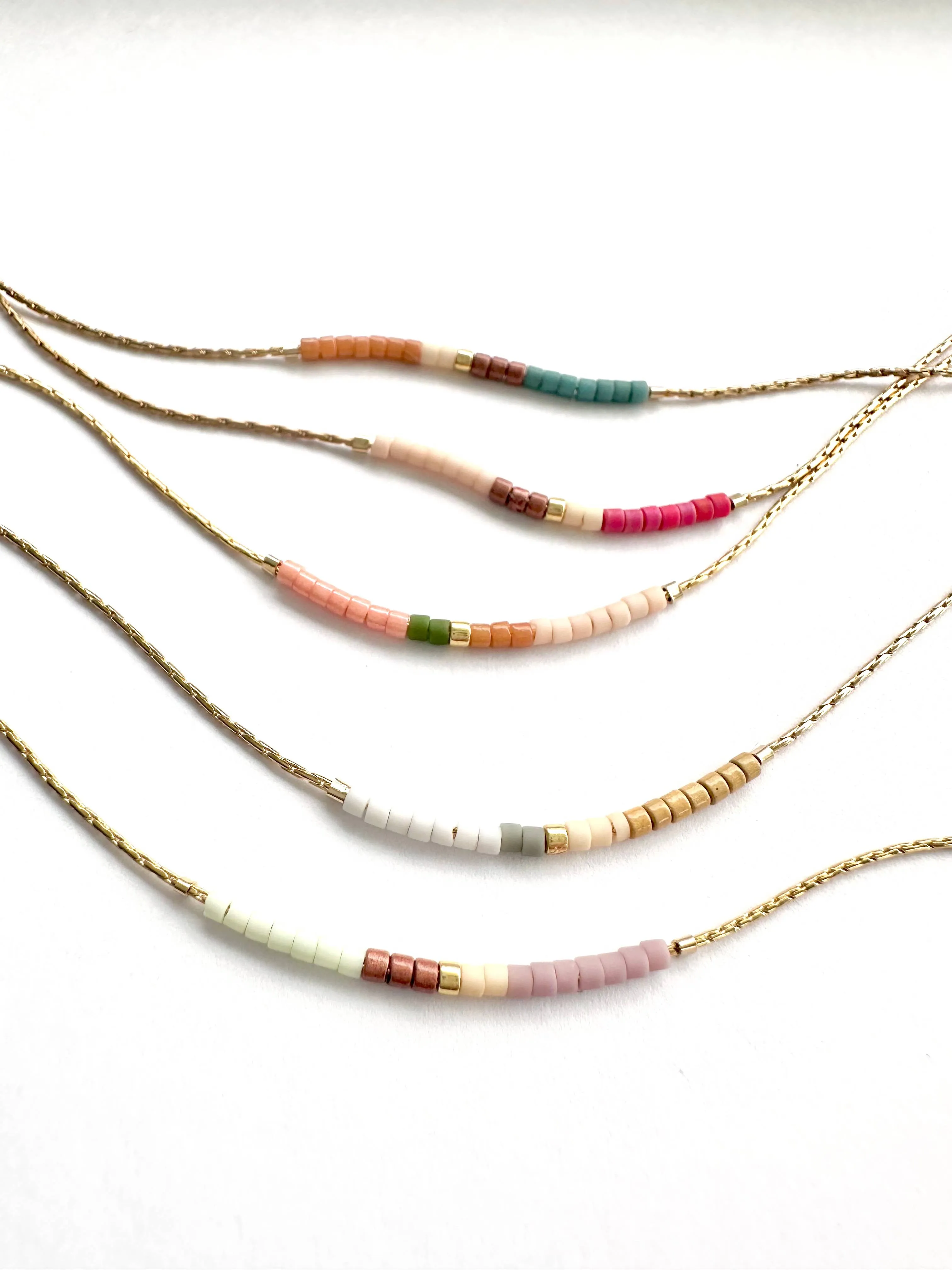 Springtime Minimalist Beaded Necklace Gold Plated