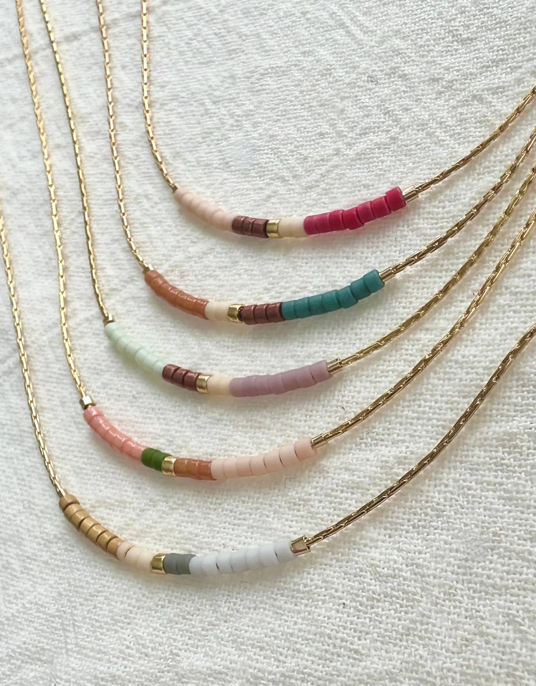 Springtime Minimalist Beaded Necklace Gold Plated