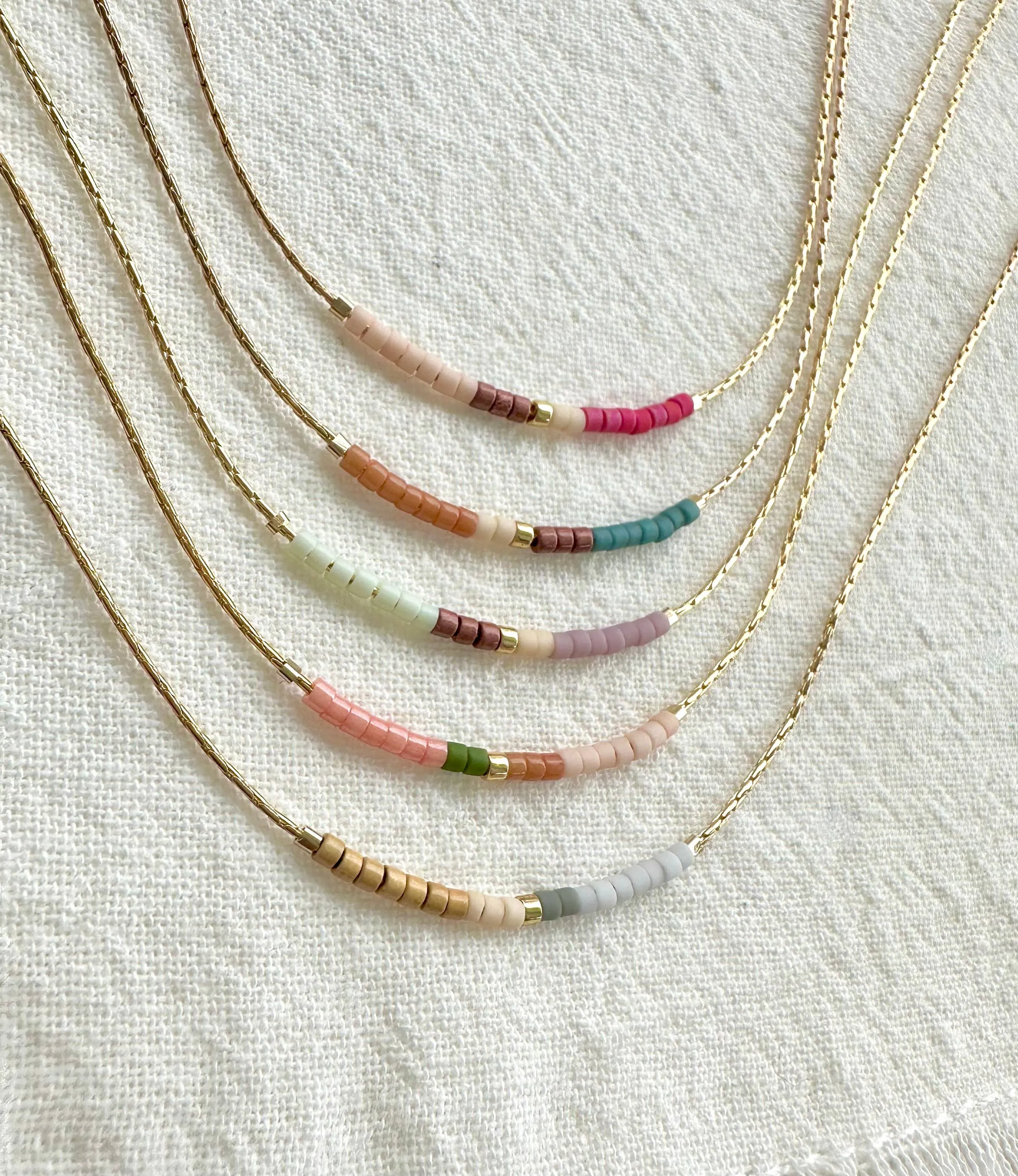 Springtime Minimalist Beaded Necklace Gold Plated
