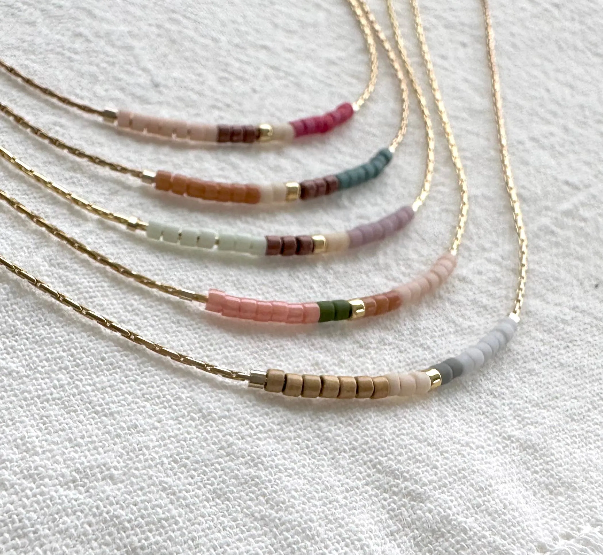 Springtime Minimalist Beaded Necklace Gold Plated