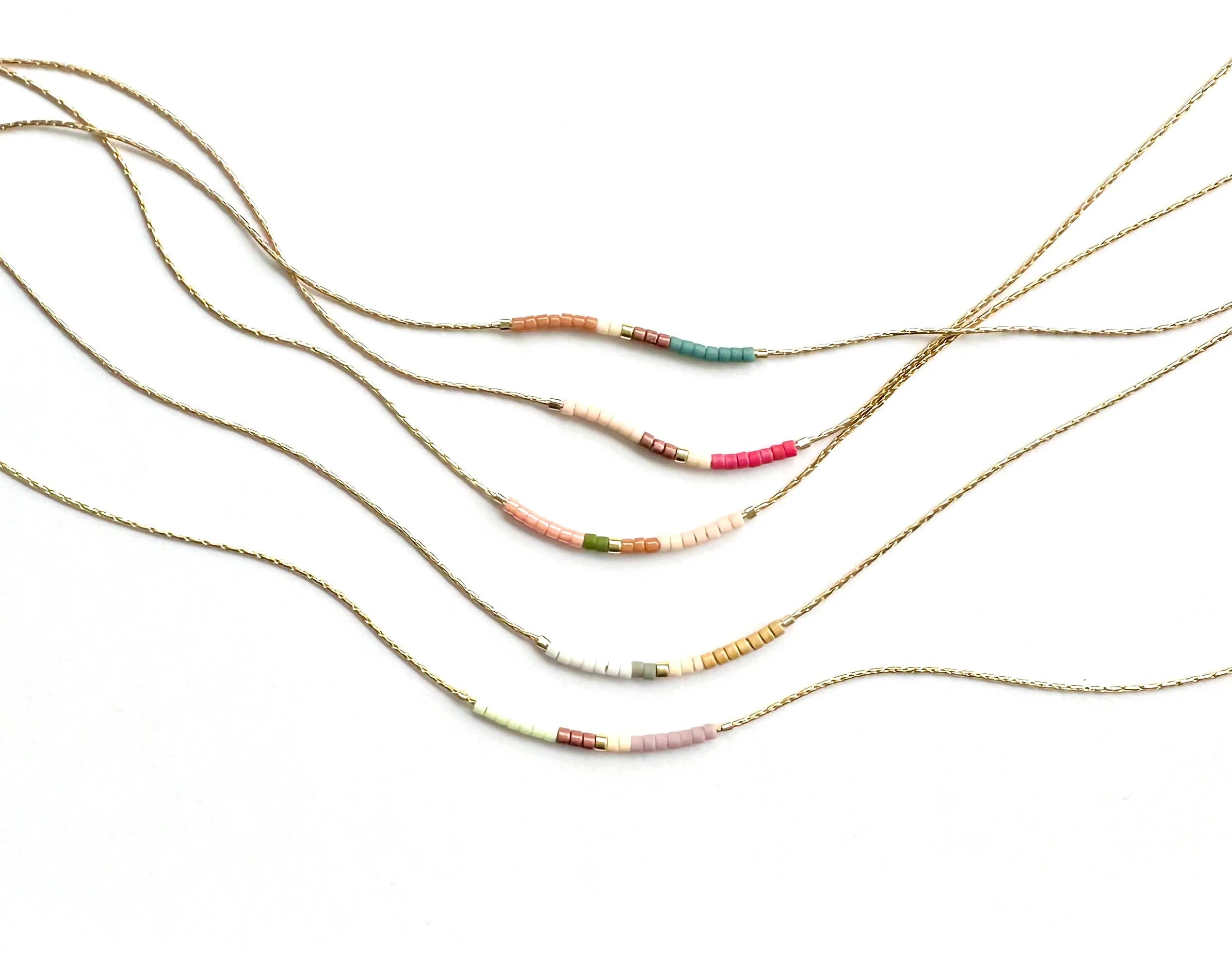 Springtime Minimalist Beaded Necklace Gold Plated