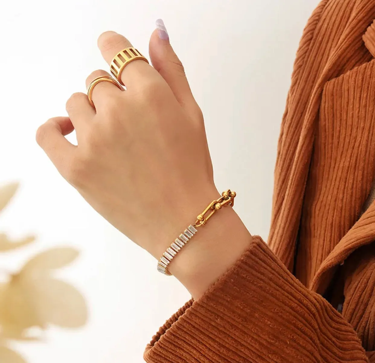 Stainless Steel Tiffany Style Links and Baguette Zircon Bracelet 410-07 | Erika Williner Designs