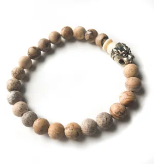 Sterling Silver Foo Dog & Agate Stretch Bracelet