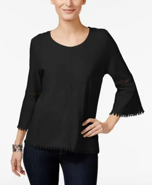 Style & Co. Women's Crochet Trim Bell Sleeve Knit Top