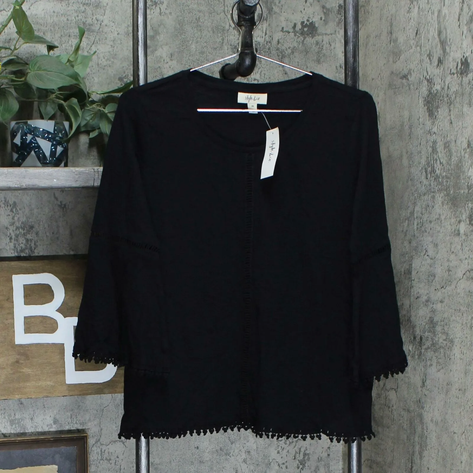Style & Co. Women's Crochet Trim Bell Sleeve Knit Top