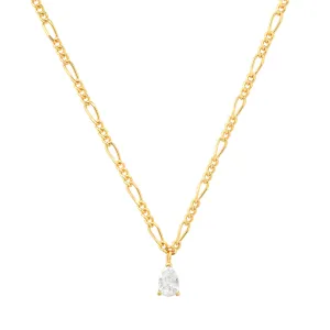 Tai - Gold Figaro Chain with Pear Shaped CZ Pendant (Gold)
