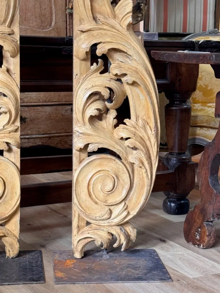 Tall carved, gilded fragments, French, on stands