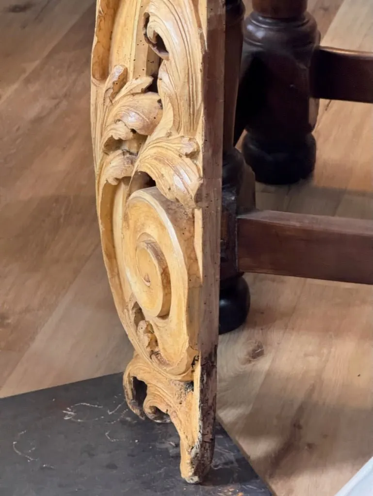 Tall carved, gilded fragments, French, on stands