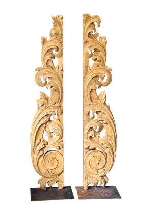 Tall carved, gilded fragments, French, on stands
