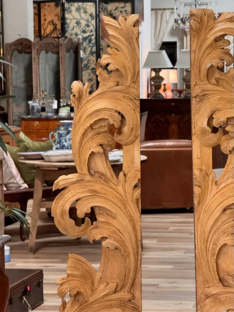 Tall carved, gilded fragments, French, on stands