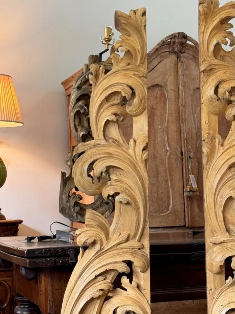 Tall carved, gilded fragments, French, on stands