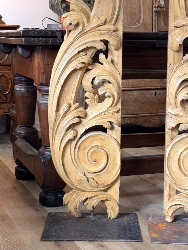 Tall carved, gilded fragments, French, on stands