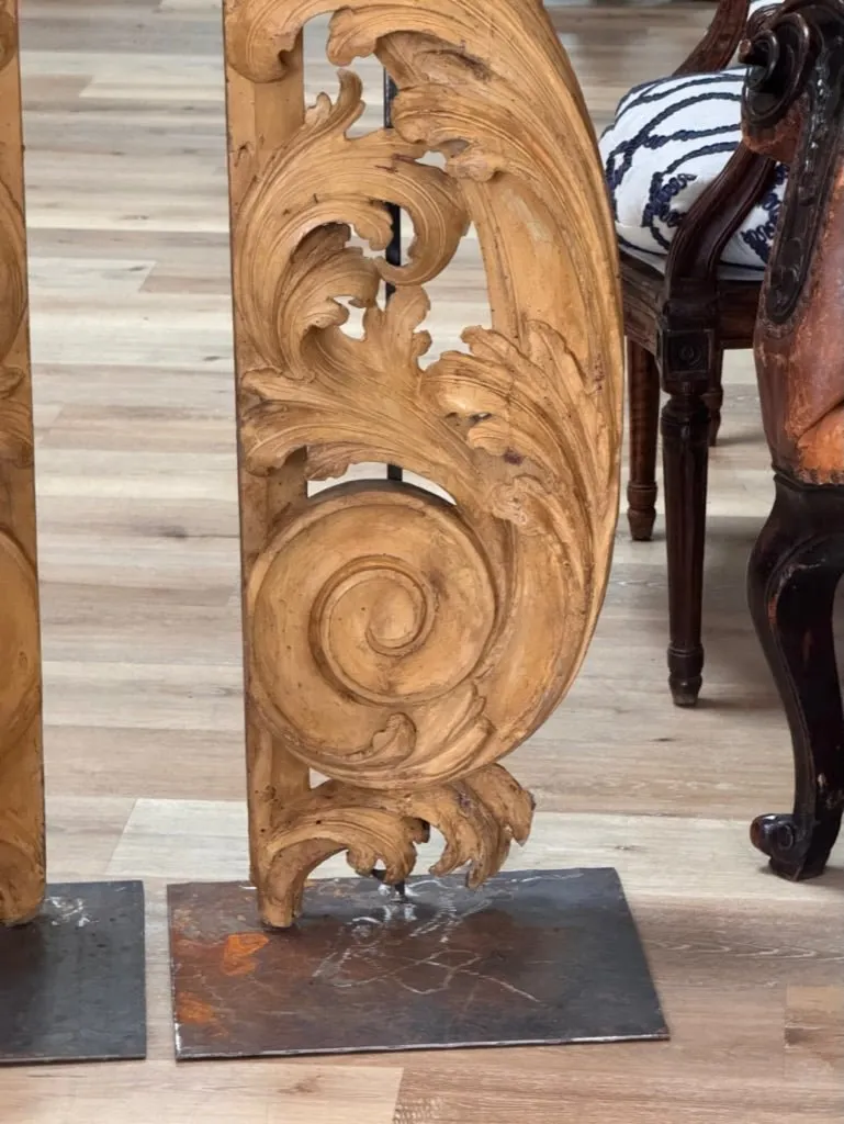 Tall carved, gilded fragments, French, on stands