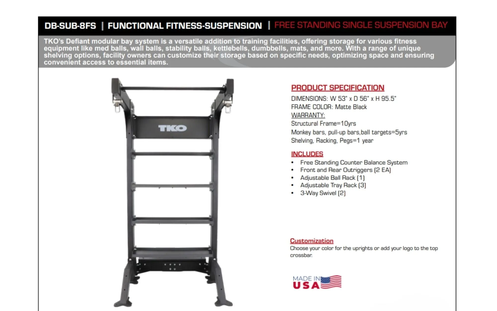 TKO Freestanding Single Suspension Bay DB-SUB-8FS