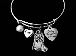 Today Tomorrow Always Love Wedding Jewelry Gift Adjustable Bracelet Expandable Silver Wire Bangle Trendy Bride Groom One Size Fits All Gift