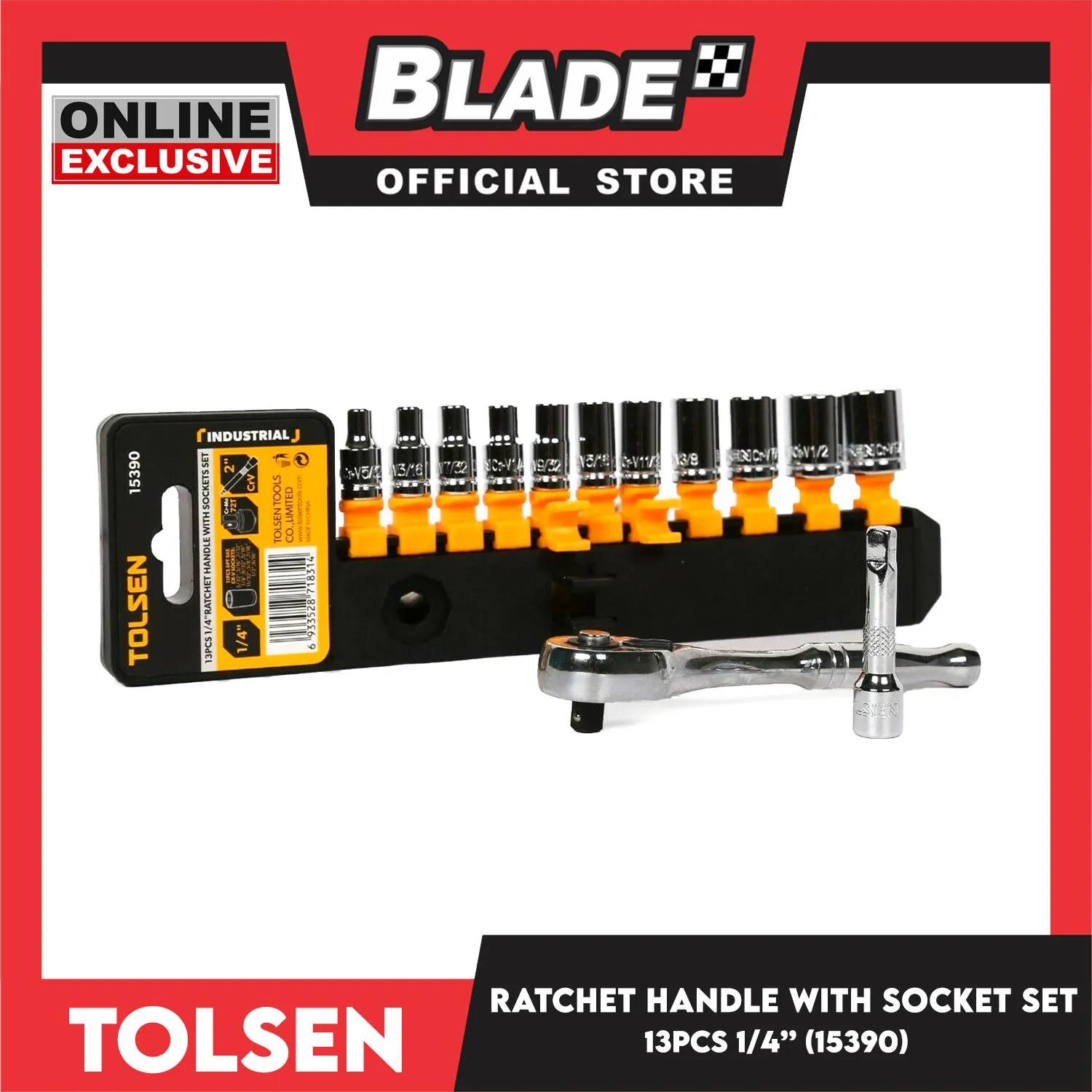 Tolsen  13pcs 1/4 Rachet Handle With Sockets Set 15390
