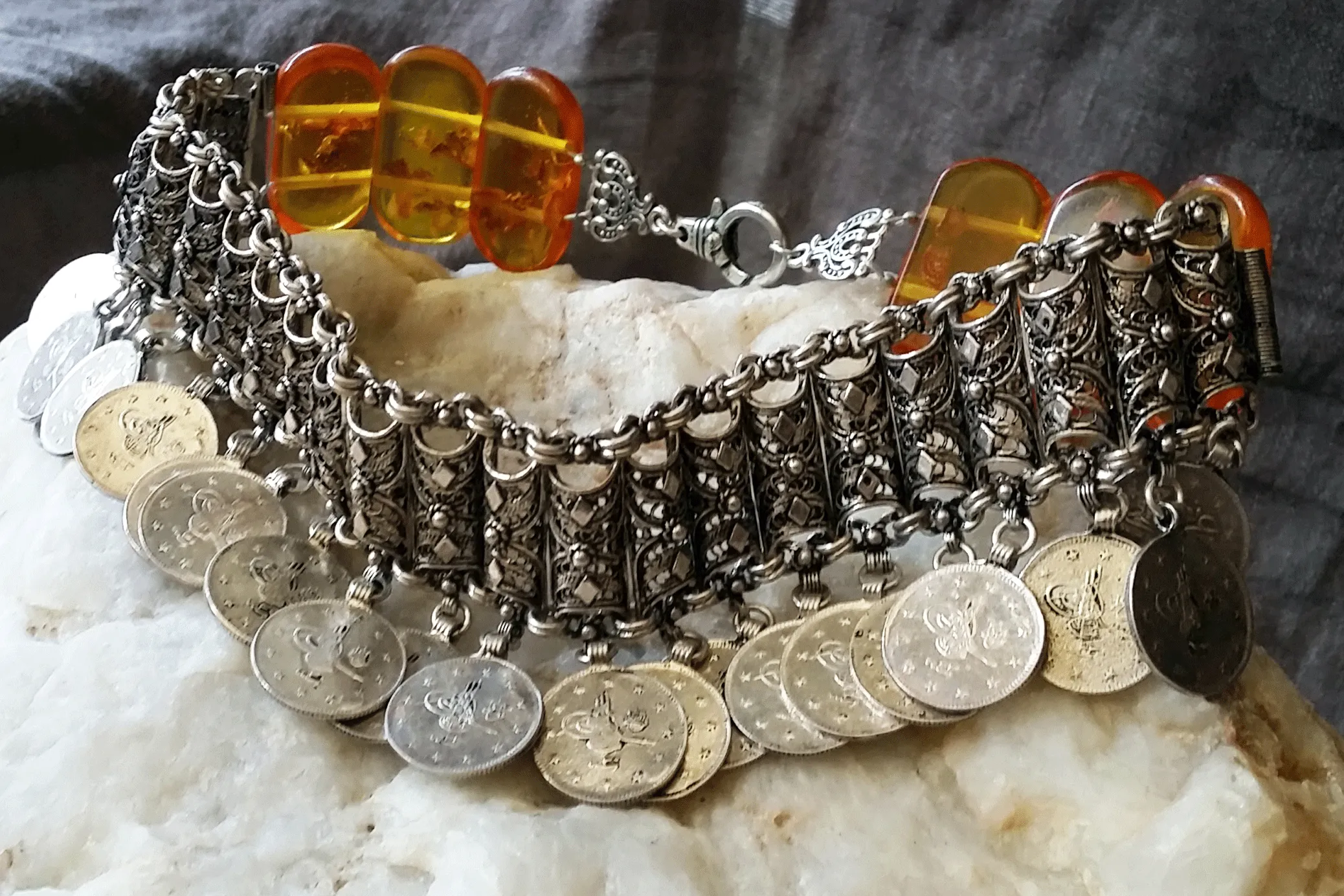 Turkish Gambit / Designer Jewelry Artisan Amber Stone Boho Hypoallergenic 925 Silver Necklace Natural Amber Unique Tribal