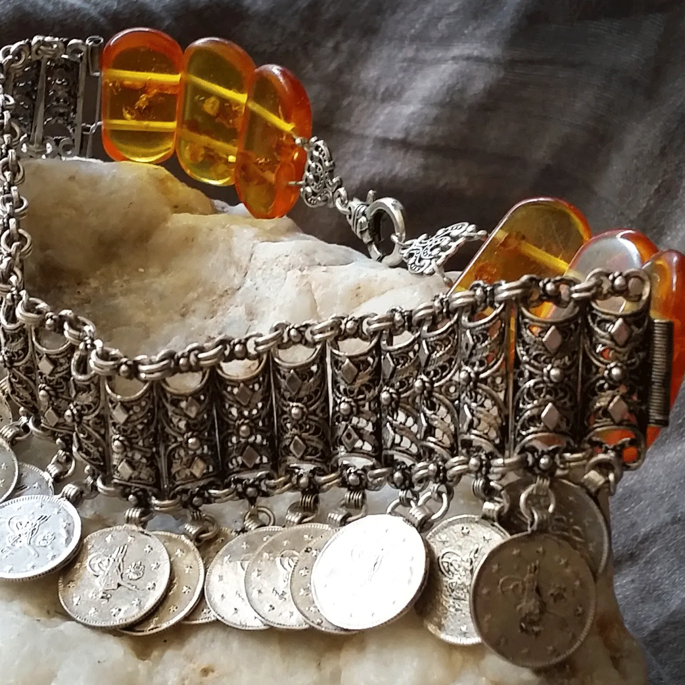 Turkish Gambit / Designer Jewelry Artisan Amber Stone Boho Hypoallergenic 925 Silver Necklace Natural Amber Unique Tribal