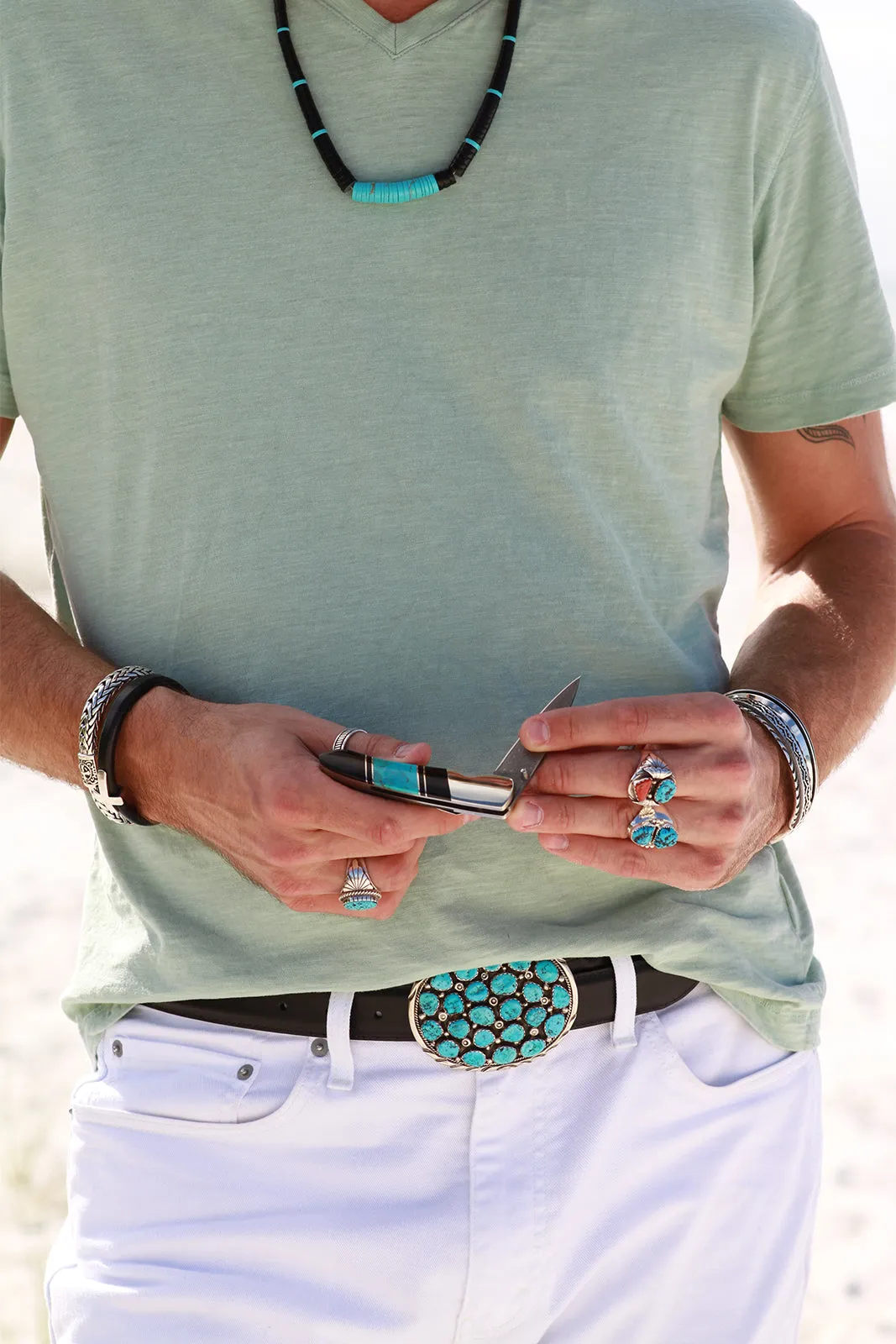 Turquoise and Black Jet Inlay Knife