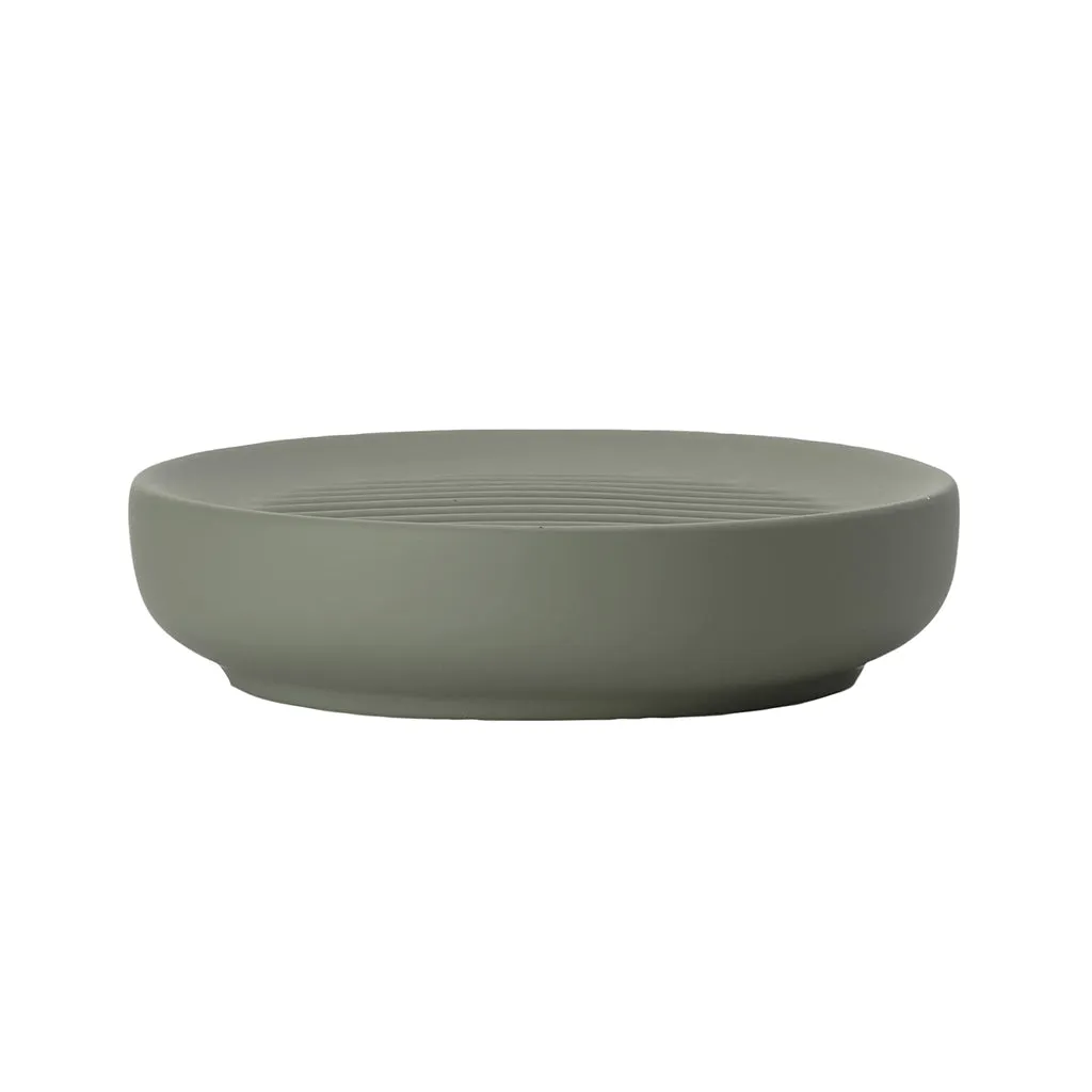 Ume Bathroom Accessories Set - Free Standing - Stoneware/Olive Green