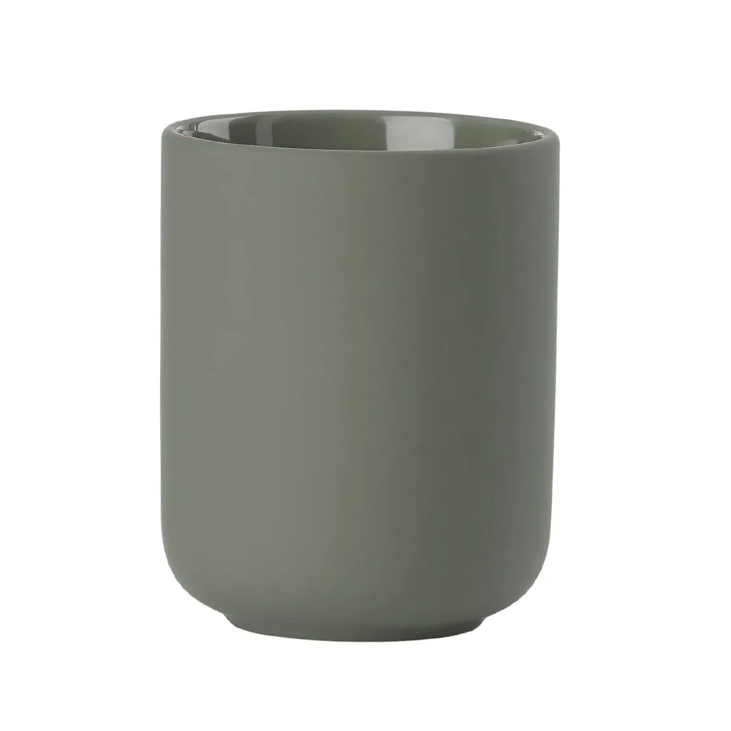 Ume Bathroom Accessories Set - Free Standing - Stoneware/Olive Green