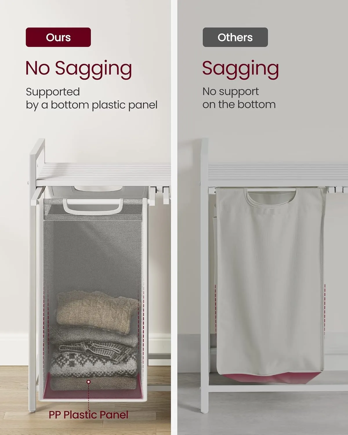 VASAGLE Laundry Hamper with Shelf and Pull-Out Bags 2 x 46L White BLH201W01
